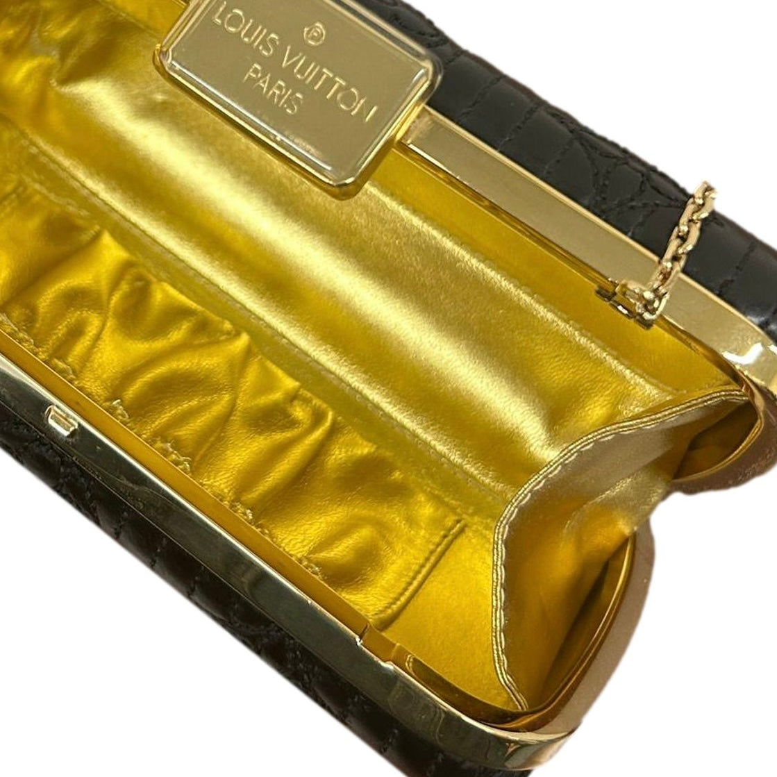 Louis Vuitton Black Leather Chain Clutch