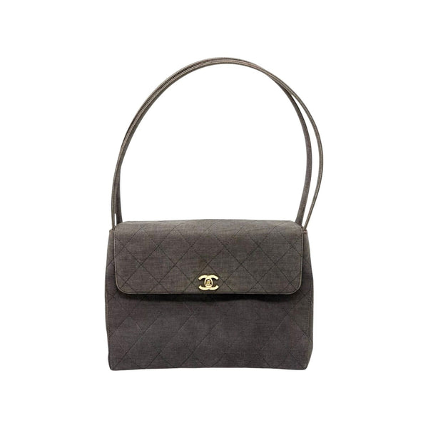 Chanel Grey Canvas Structured Shoulder Bag