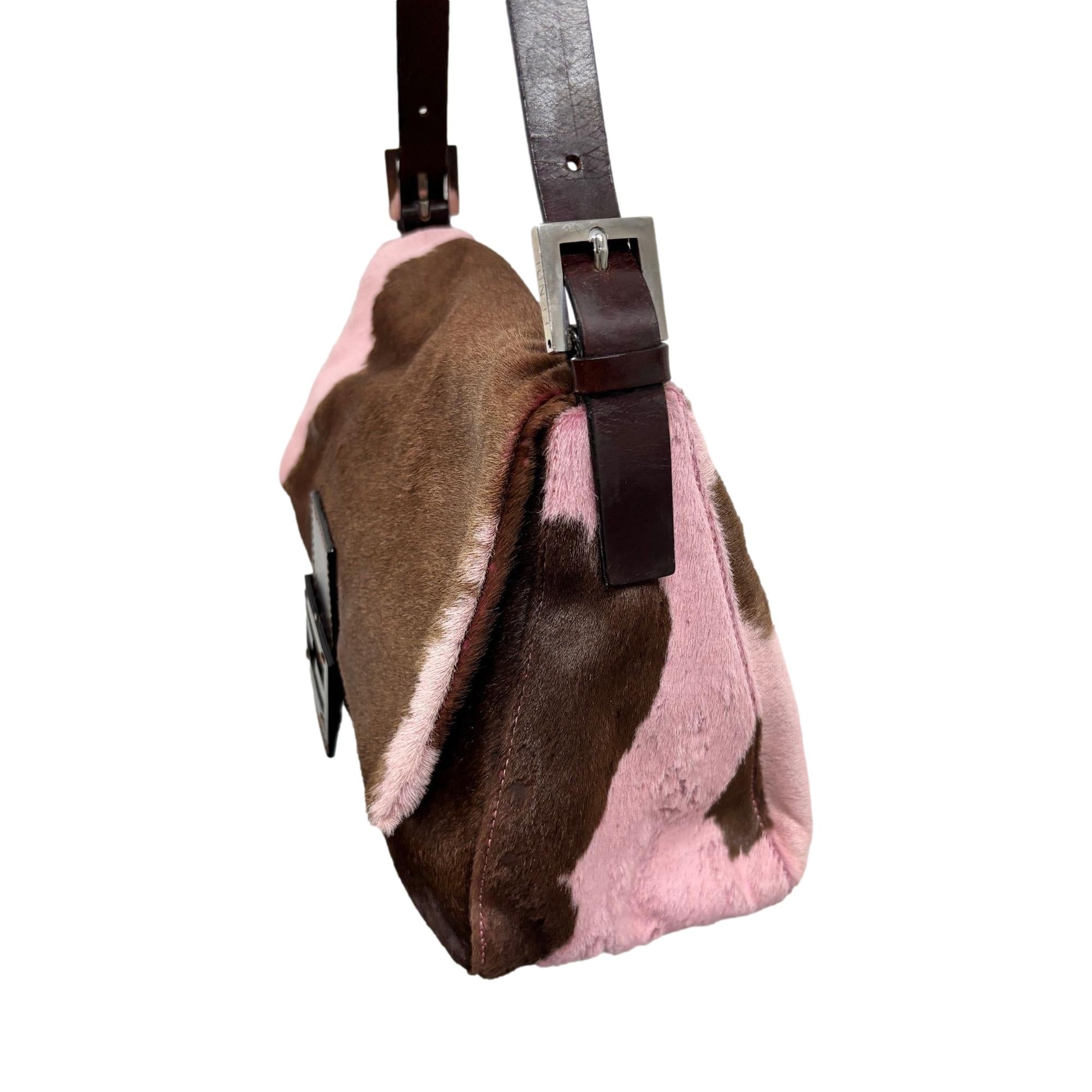 Fendi Pink Cow Print Mama Baguette Bag