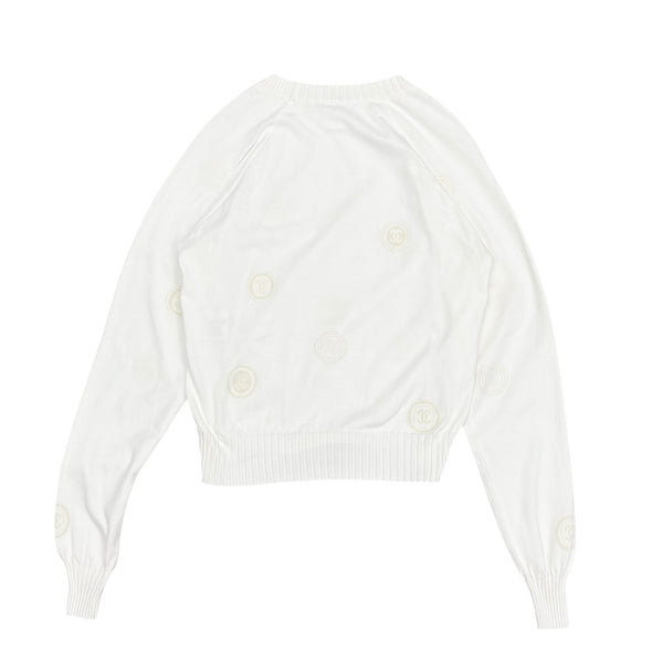 Chanel White Long Sleeve Logo Sweater