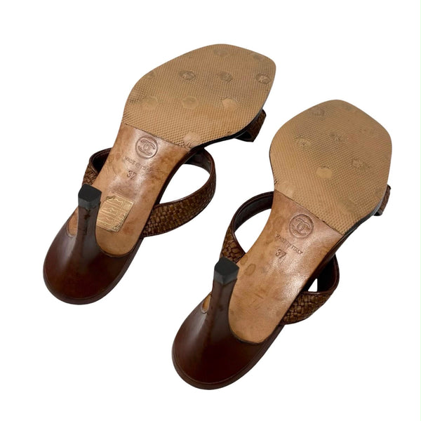 Chanel Brown Raffia Logo Heels