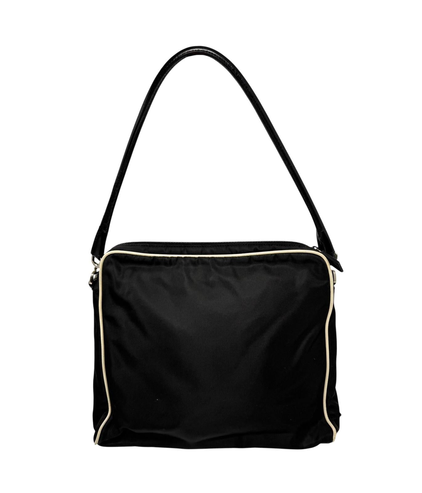 Prada Black Floral Nylon Shoulder Bag