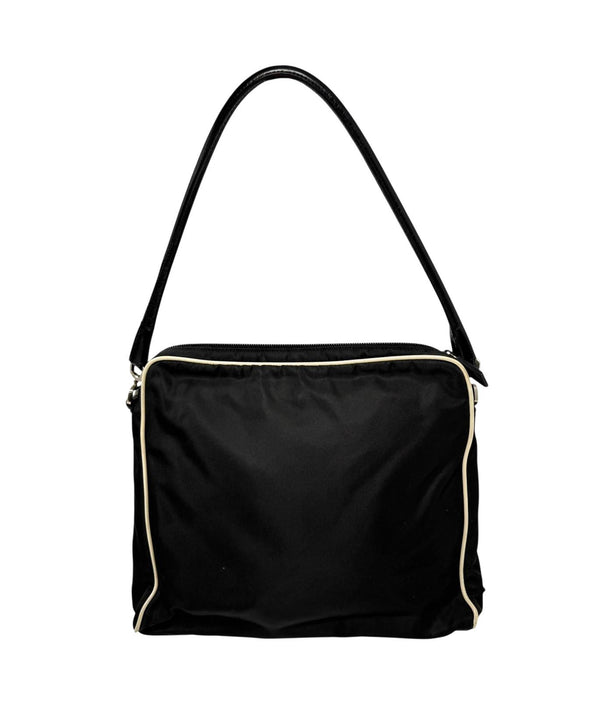 Prada Black Floral Nylon Shoulder Bag