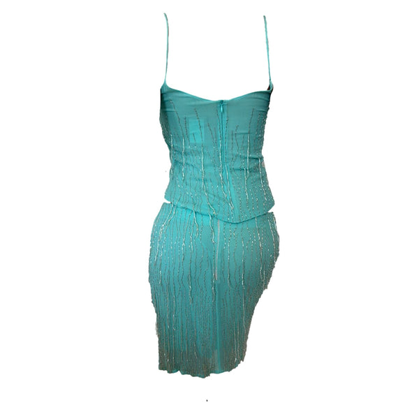 Plein Sud Turquoise Beaded Tank + Fringe Skirt Set