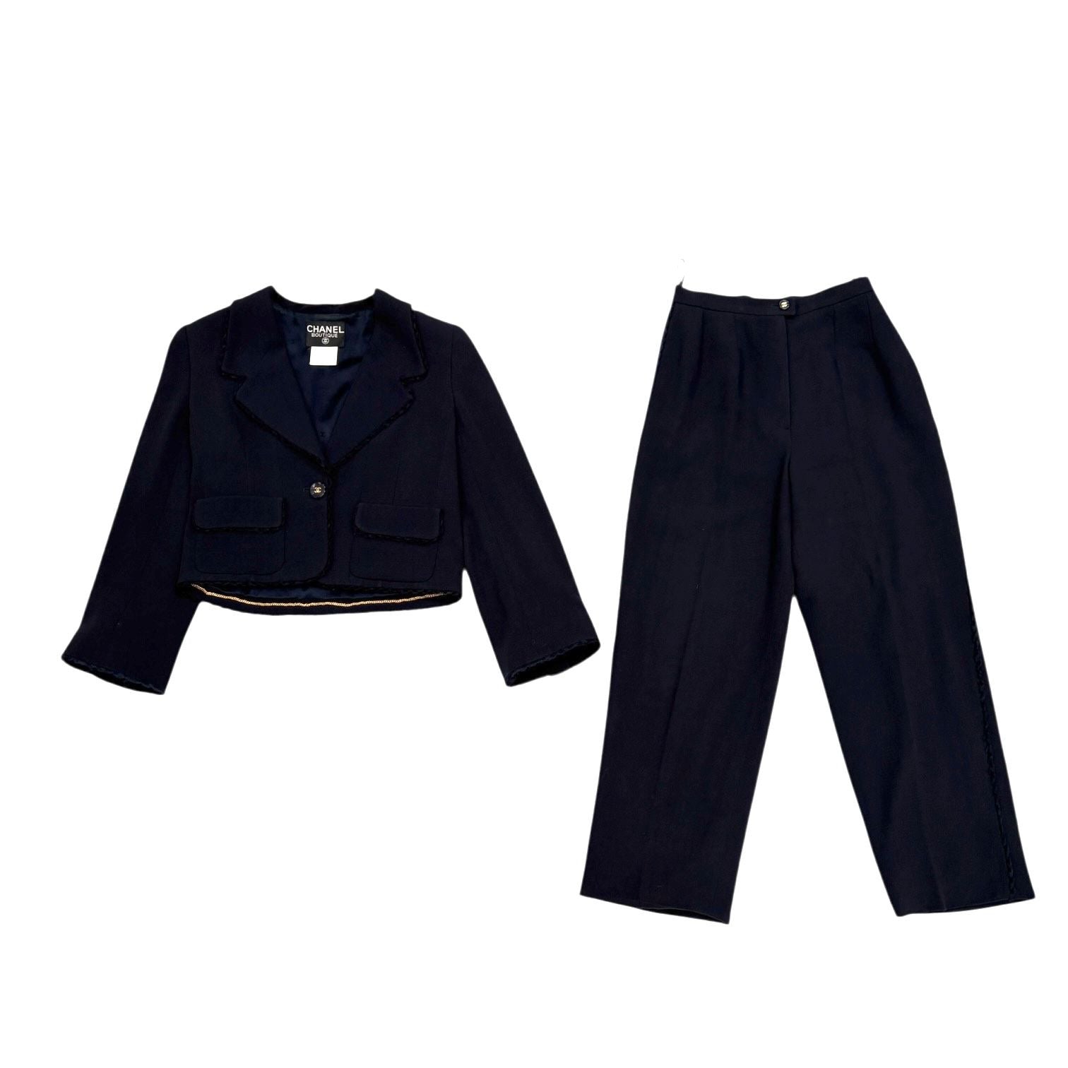 Chanel Navy Ruffle Cropped Jacket Set