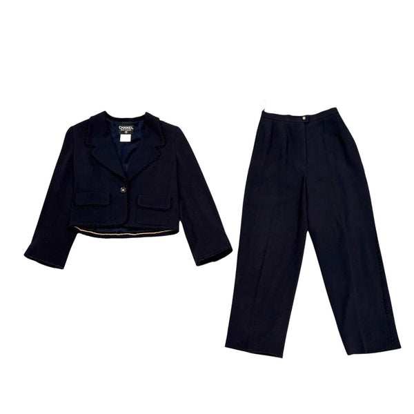 Chanel Navy Ruffle Cropped Jacket Set
