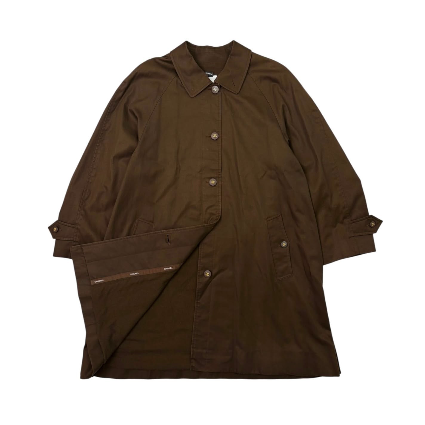 Chanel Brown Logo Button Trench Coat