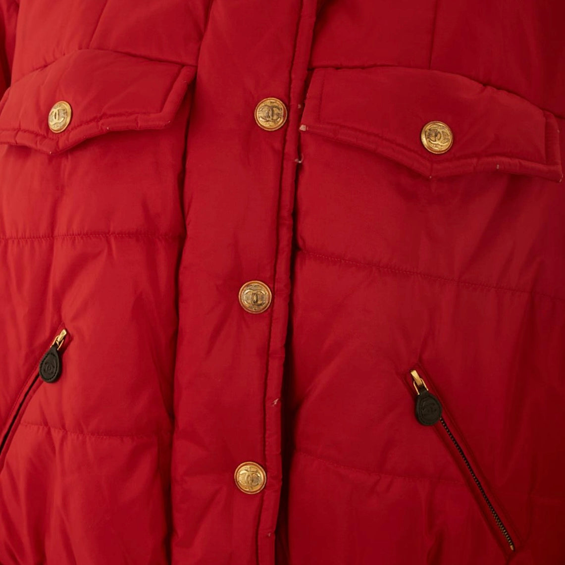 Chanel Red Logo Puffer Jacket