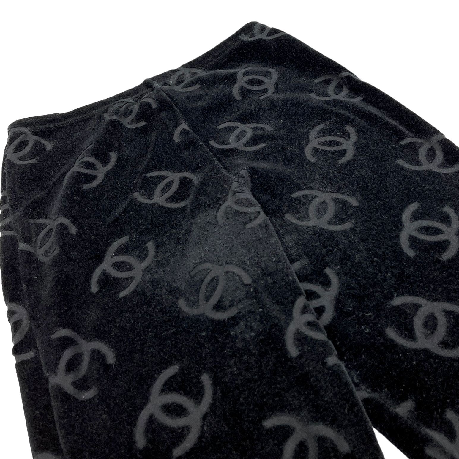 Chanel Black Velour Logo Leggings