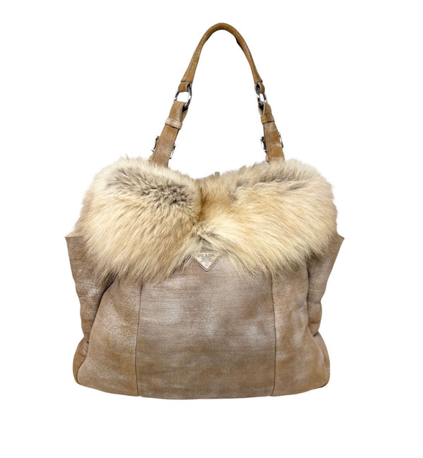 Prada Shearling Fox Shoulder Bag