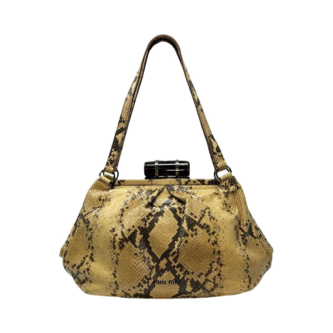Miu Miu Tan Snakeskin Kisslock Bag