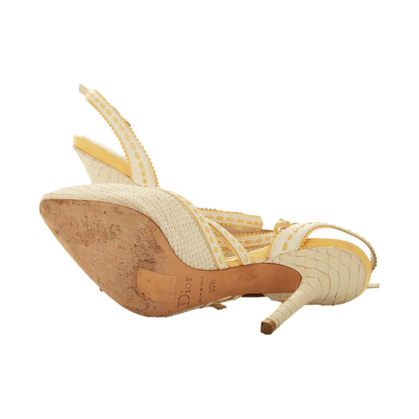 Dior White Suede Snakeskin Bow Heels