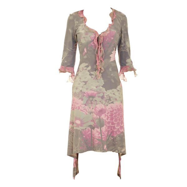 Roberto Cavalli Floral Print Ruffled Sleeve Dress