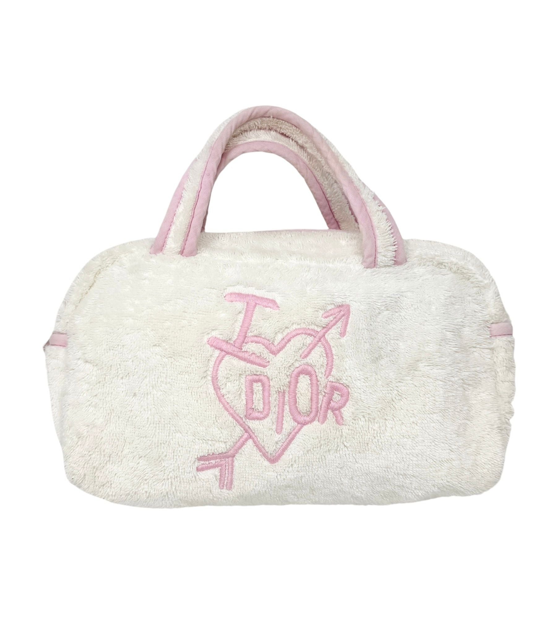 Dior Pink Heart Logo Terry Cloth Bag