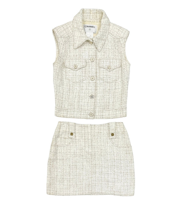 Chanel Ivory Tweed Mini Skirt Set