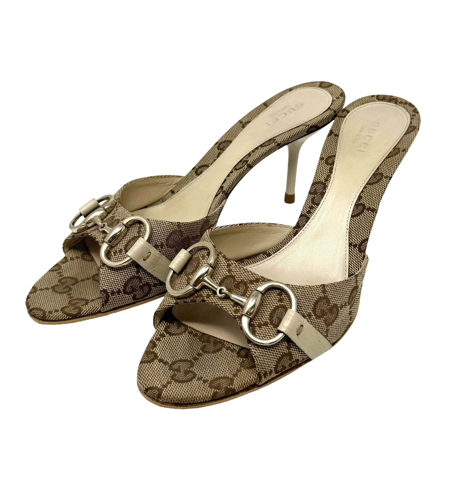 Gucci Tan Logo Horsebit Heels