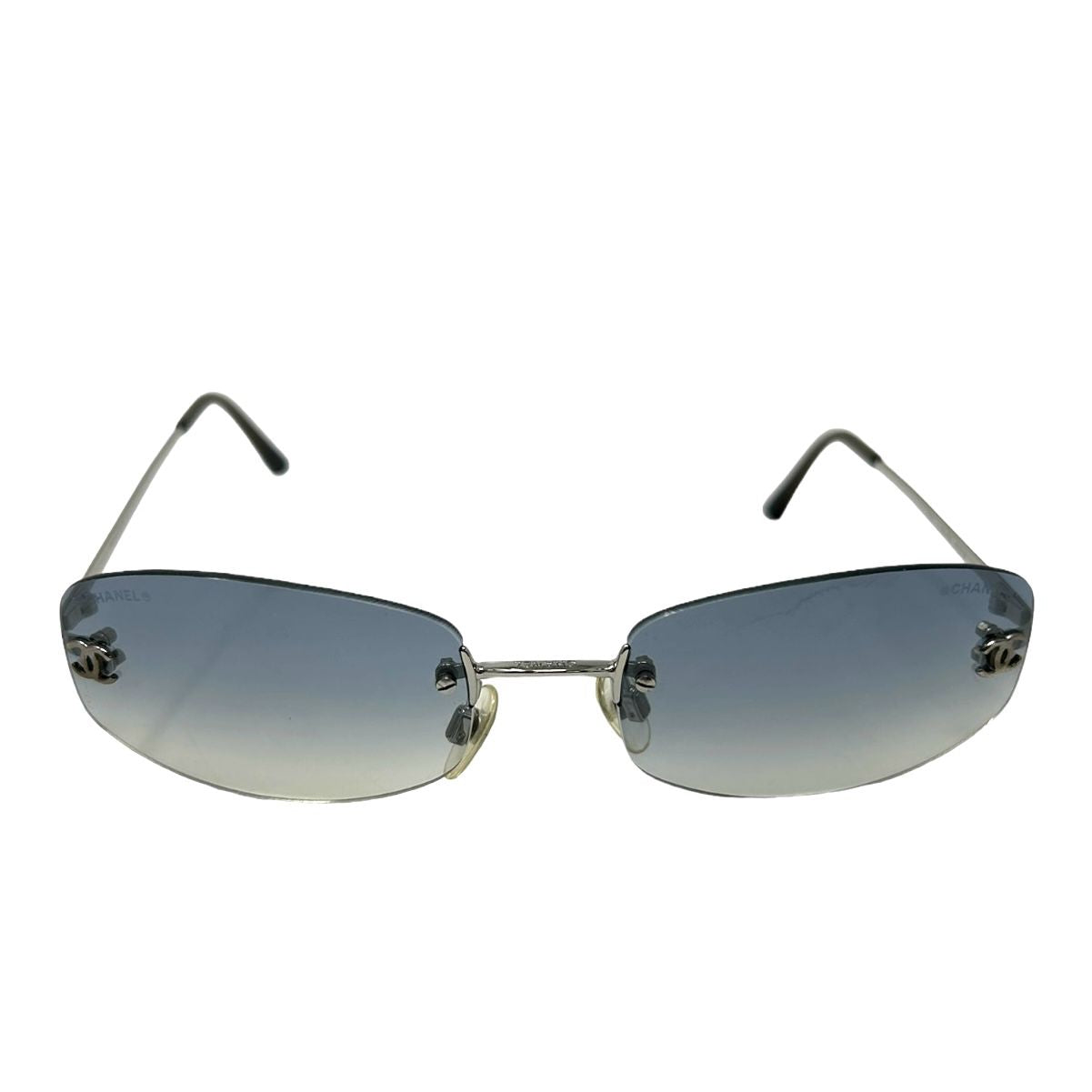 Chanel Blue Logo Rimless Micro Sunglasses