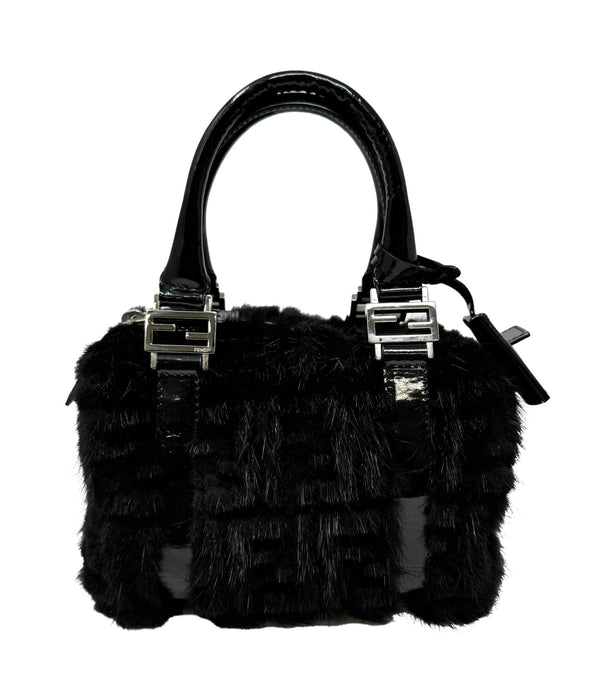 Fendi Black Logo Fur Top Handle