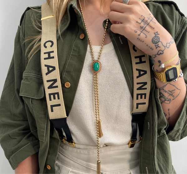 Chanel Beige Logo Suspenders