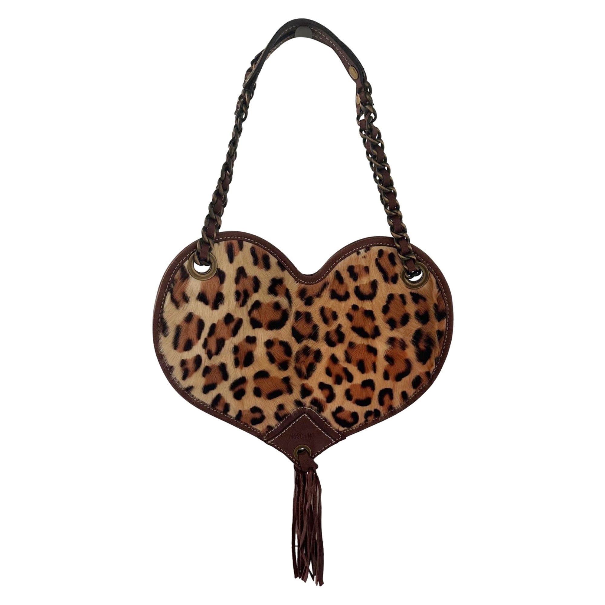 Moschino Cheetah Heart Chain Bag