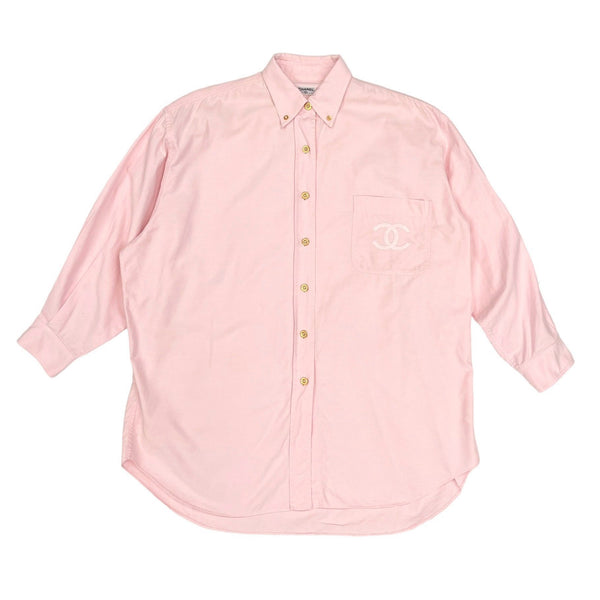 Chanel Pink Oversized Logo Button Down