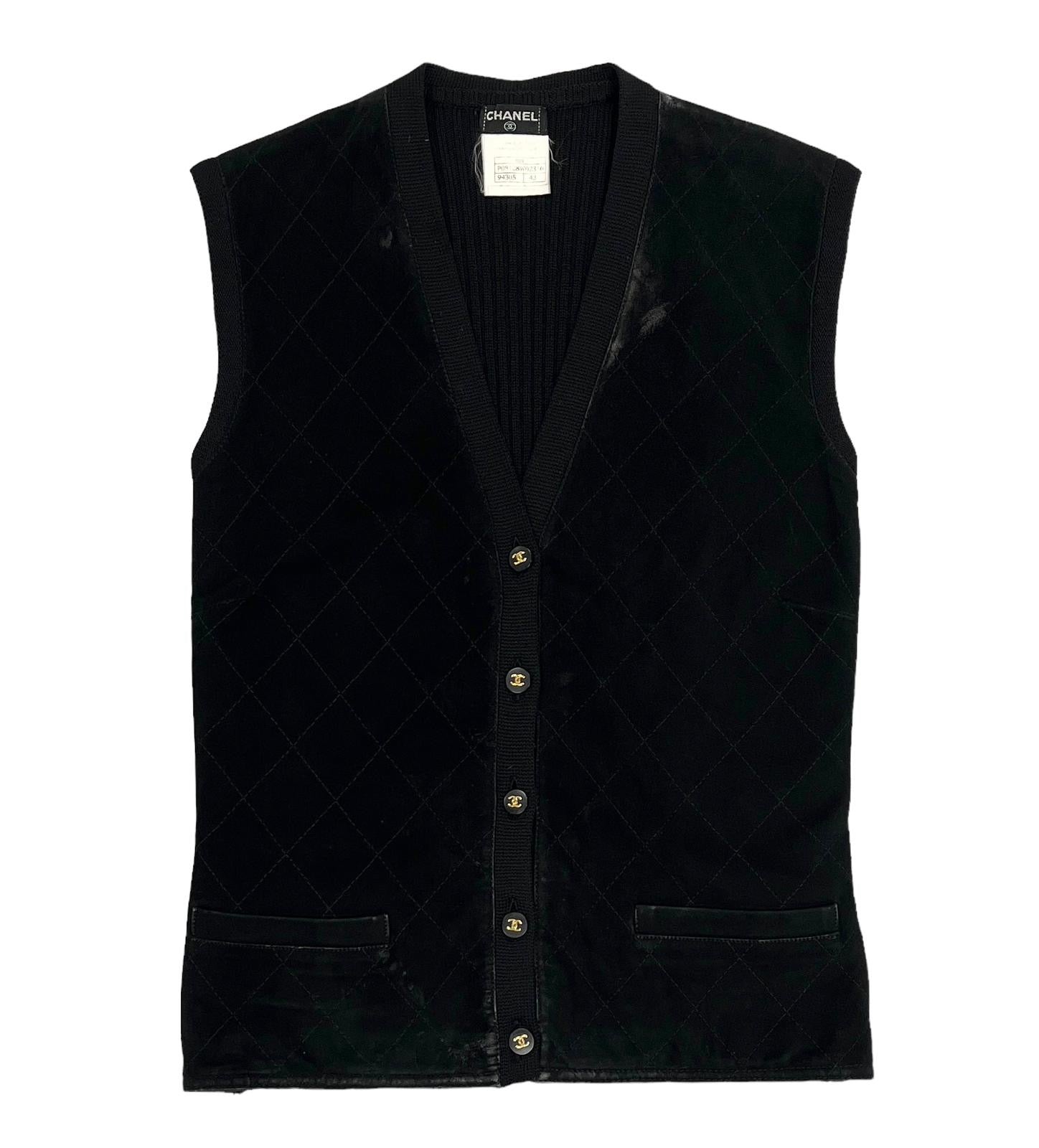 Chanel Black Suede Quilt Vest