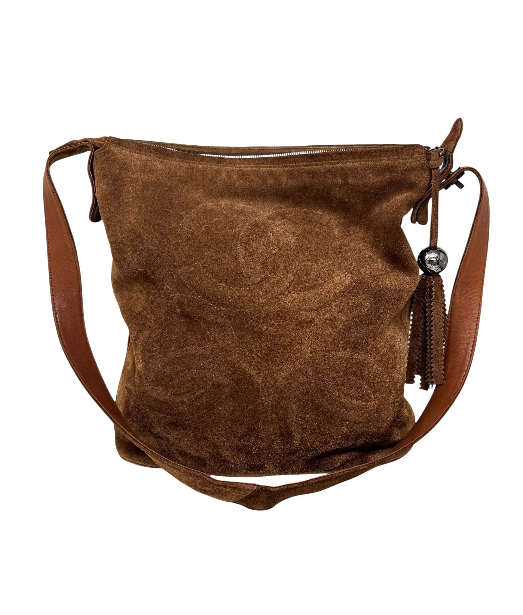 Chanel Brown Suede Logo Shoulder Bag