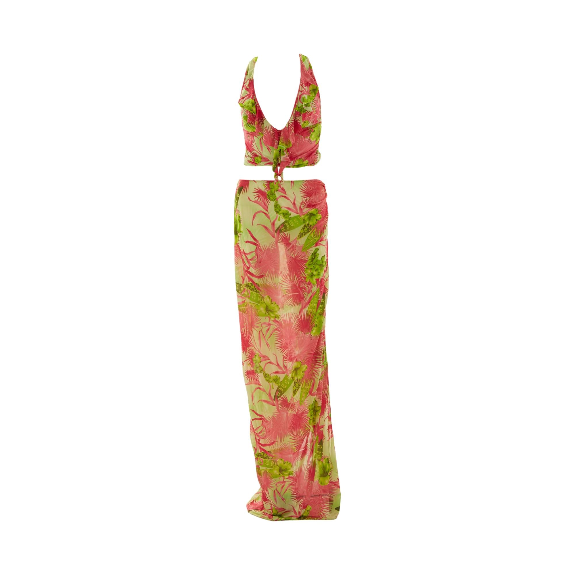 Versace Pink + Green Floral Skirt Set