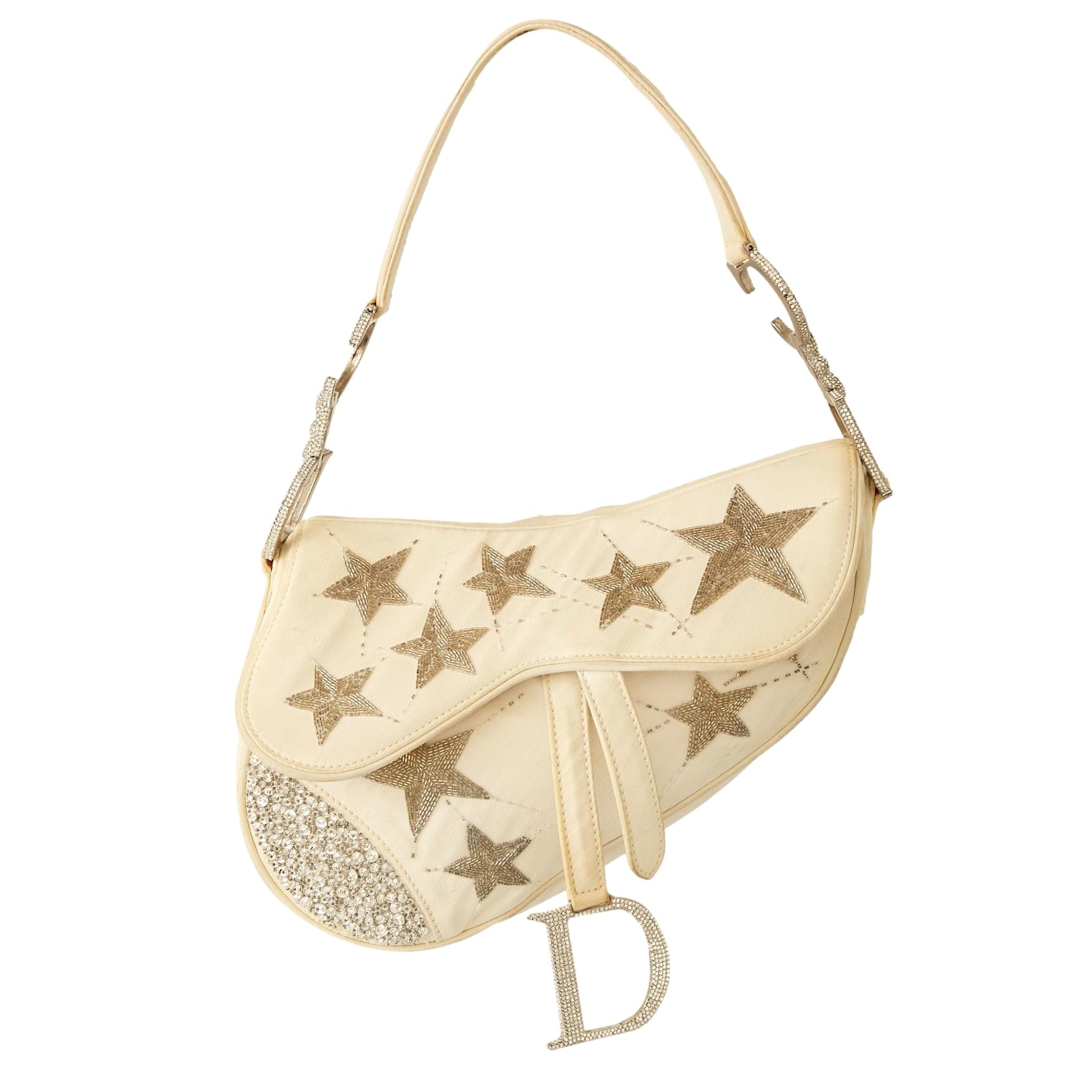 Dior White Star Sequin Rhinestone Saddle Bag