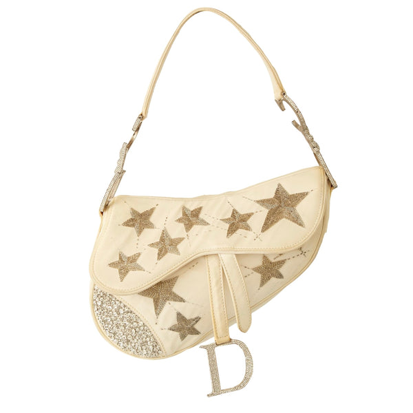 Dior White Star Sequin Rhinestone Saddle Bag