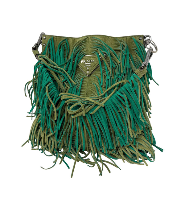 Prada Green Fringe Leather Shoulder Bag