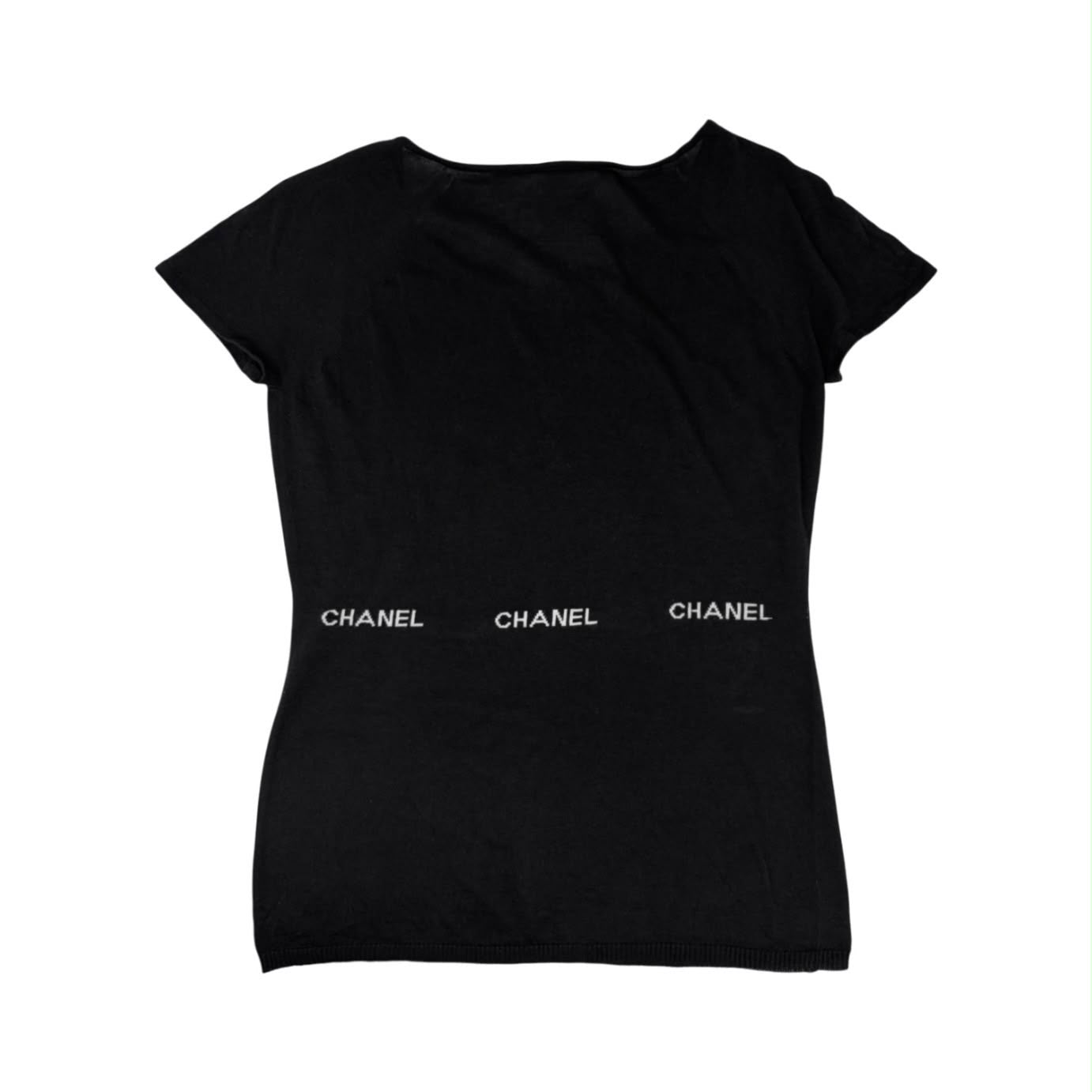 Chanel Black Logo Short Sleeve Top