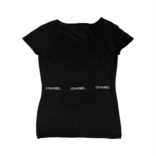 Chanel Black Logo Short Sleeve Top