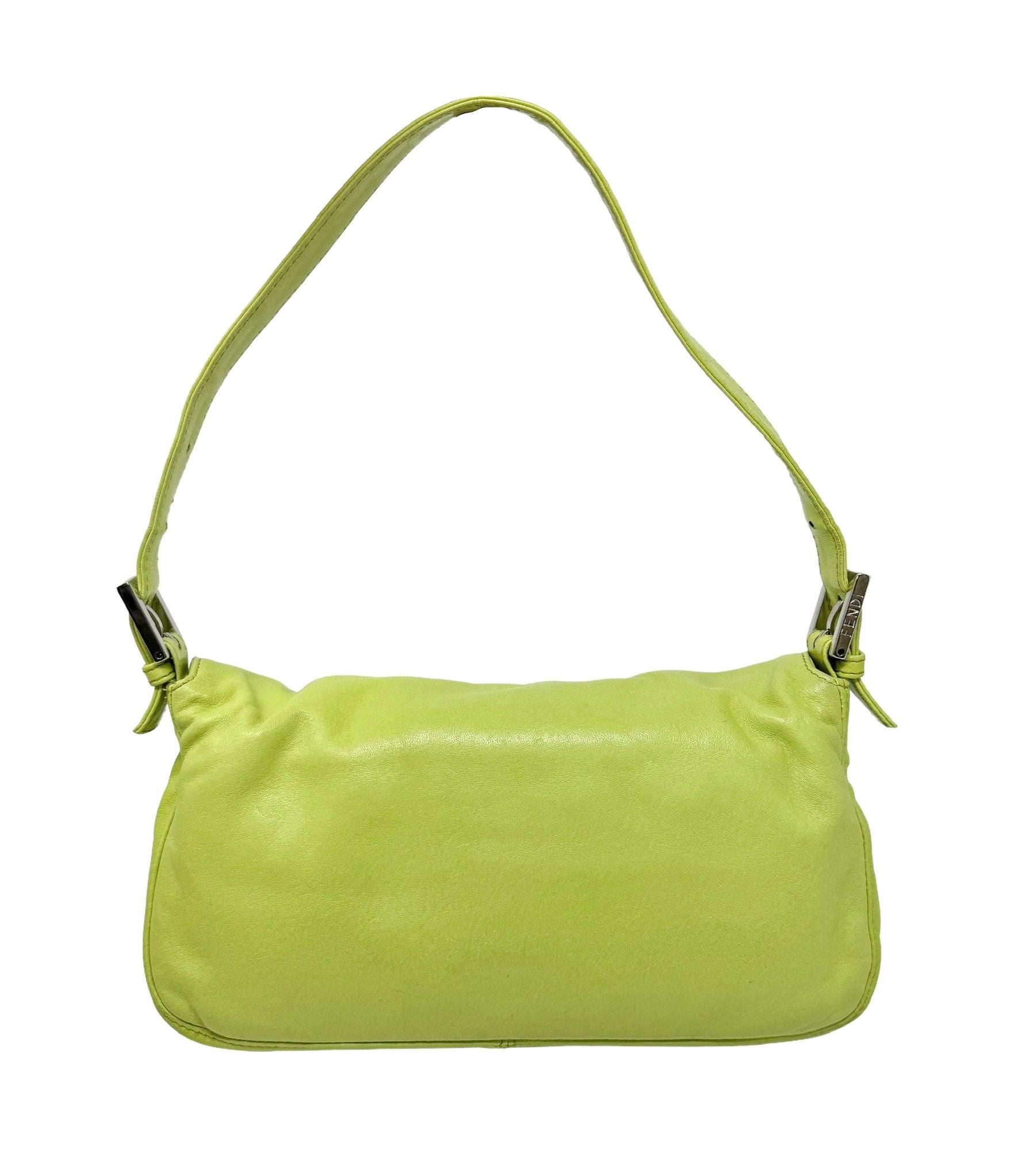 Fendi Green + Pink Leather Baguette Bag