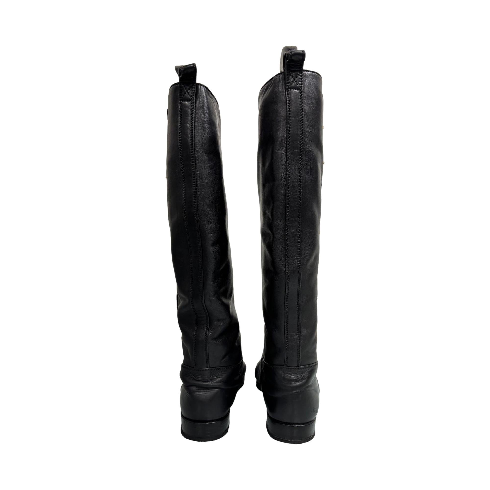 Chanel Black Turn-lock Logo Riding Boots