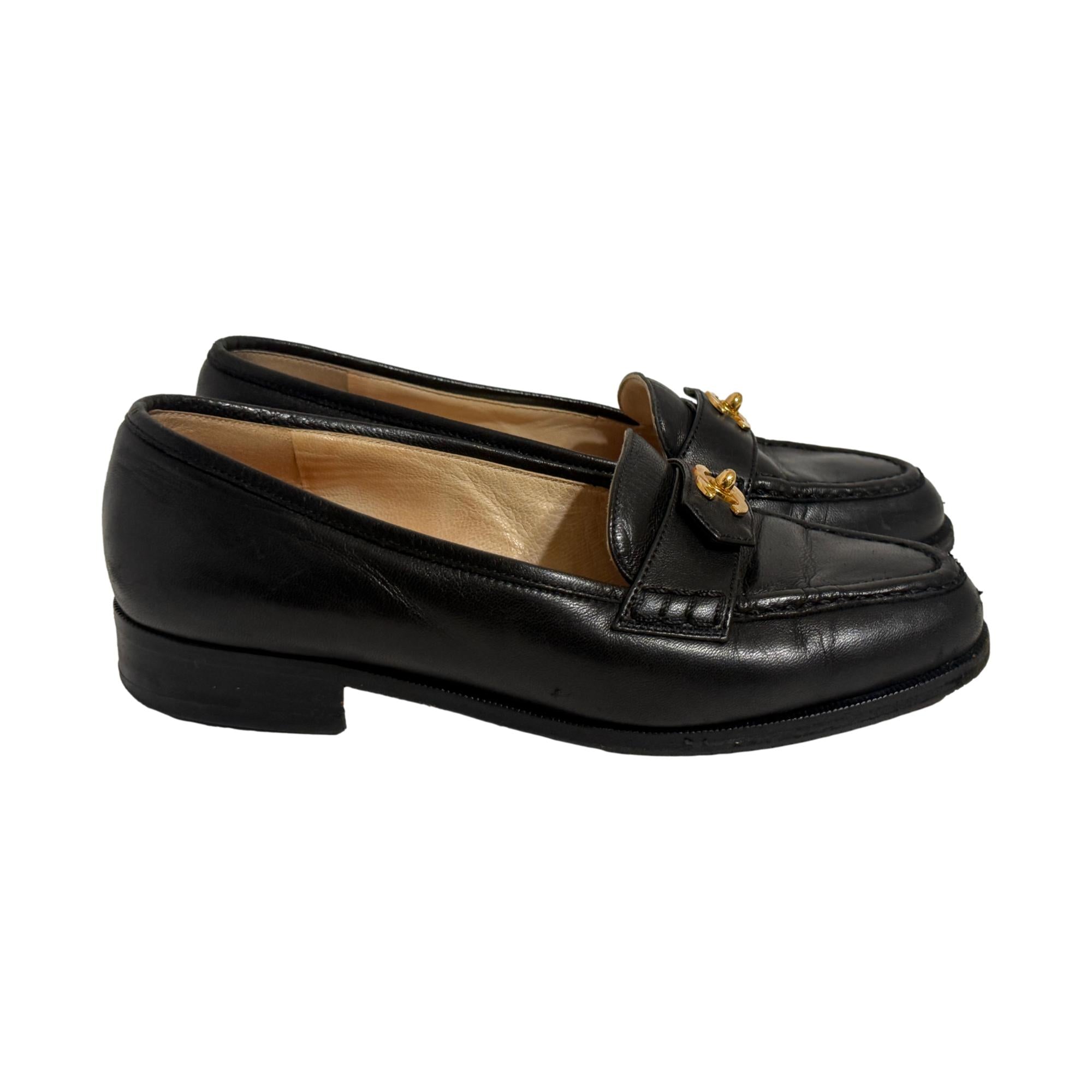 Chanel Black Turnlock Loafers