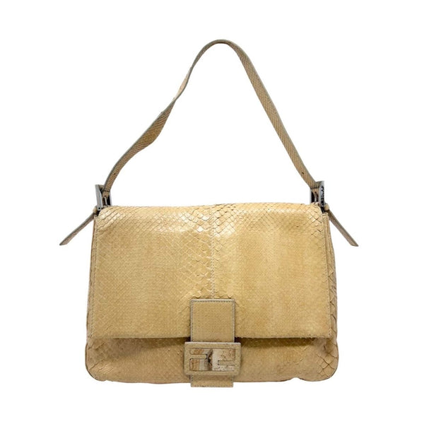 Fendi Ivory Snakeskin Mamma Baguette Bag