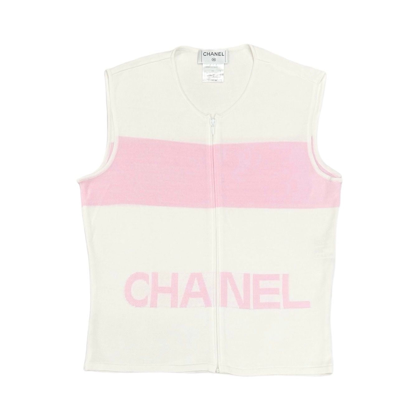 Chanel Pink + White Zipper Tank Top