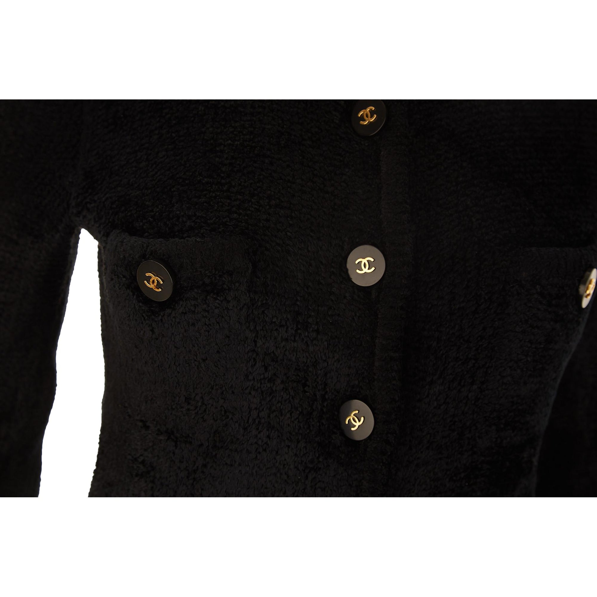 Chanel Black Chenille Logo Button Jacket