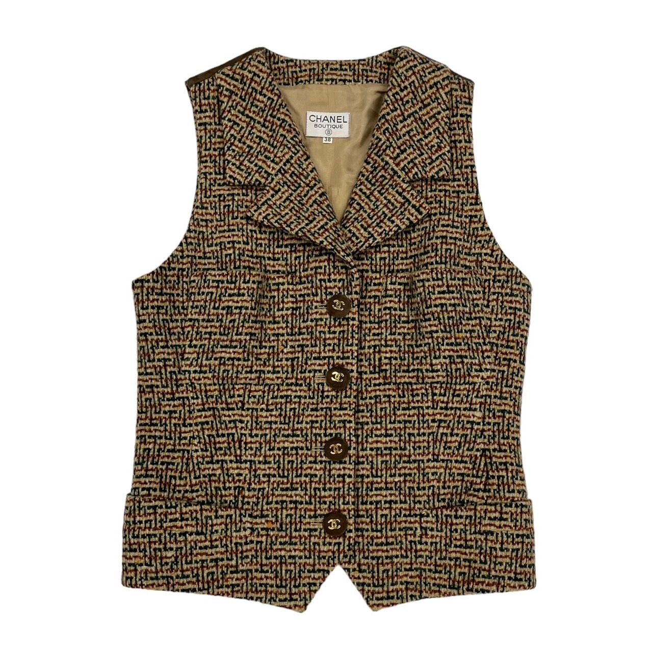 Chanel Tweed/Suede Logo Vest