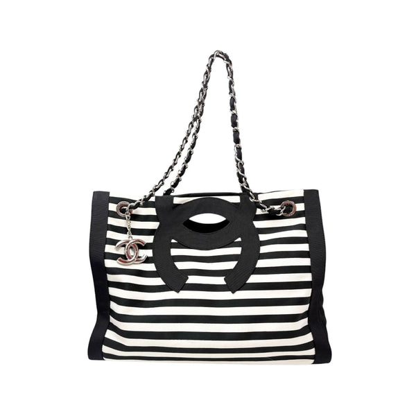 Chanel Black Canvas Striped Chain Bag