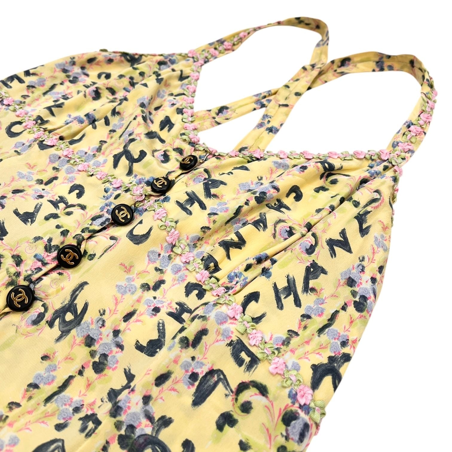 Chanel Yellow Floral Print Logo Dress