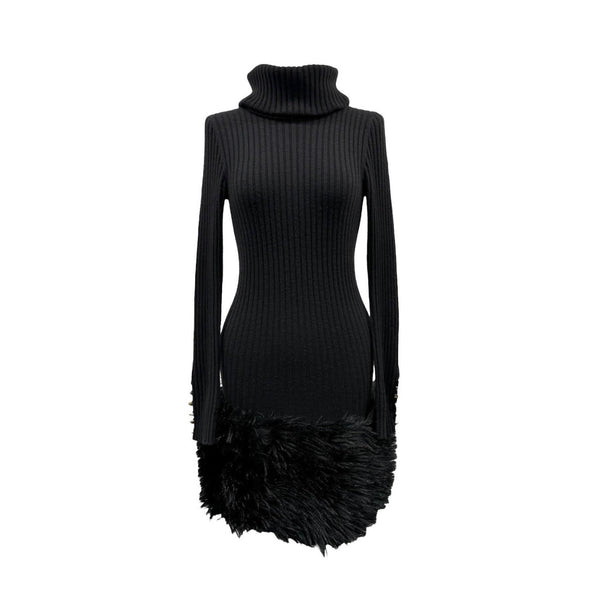 Chanel Black Ribbed 1994 Fur Logo Dress – Treasures of NYC