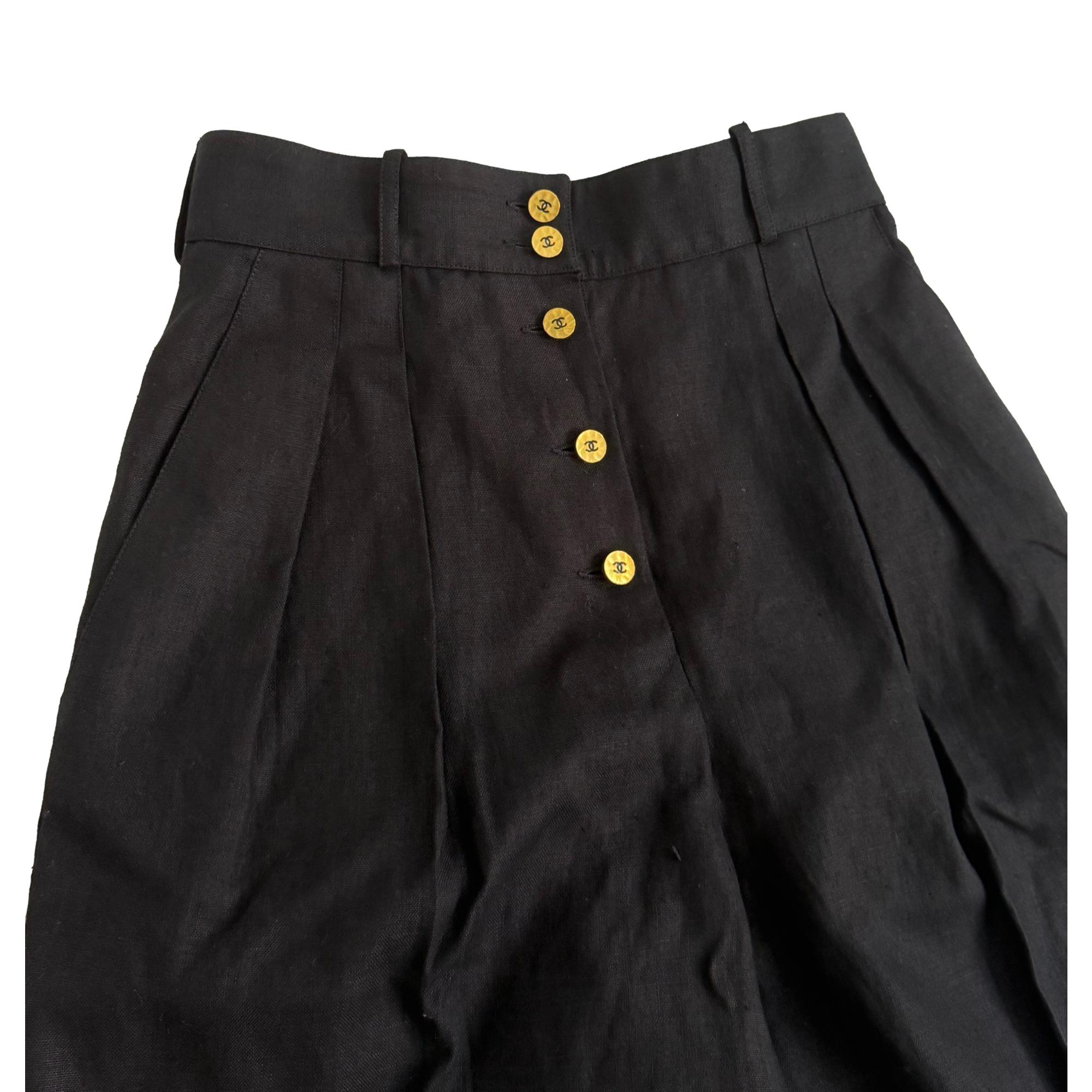 Chanel Black Linen Wide Leg Trousers