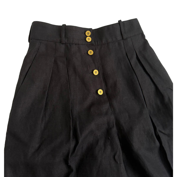 Chanel Black Linen Wide Leg Trousers