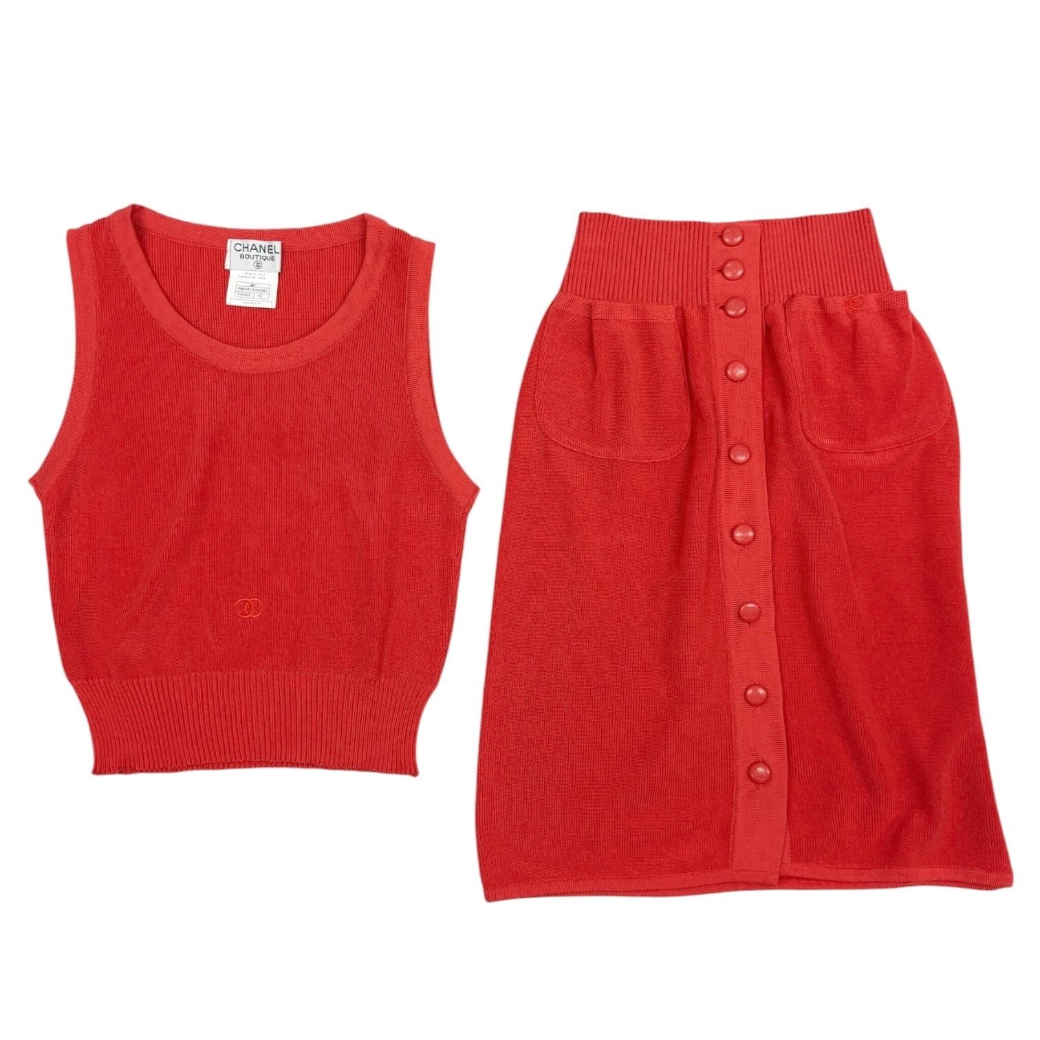Chanel Red Ribbed 3-Pc Logo Set