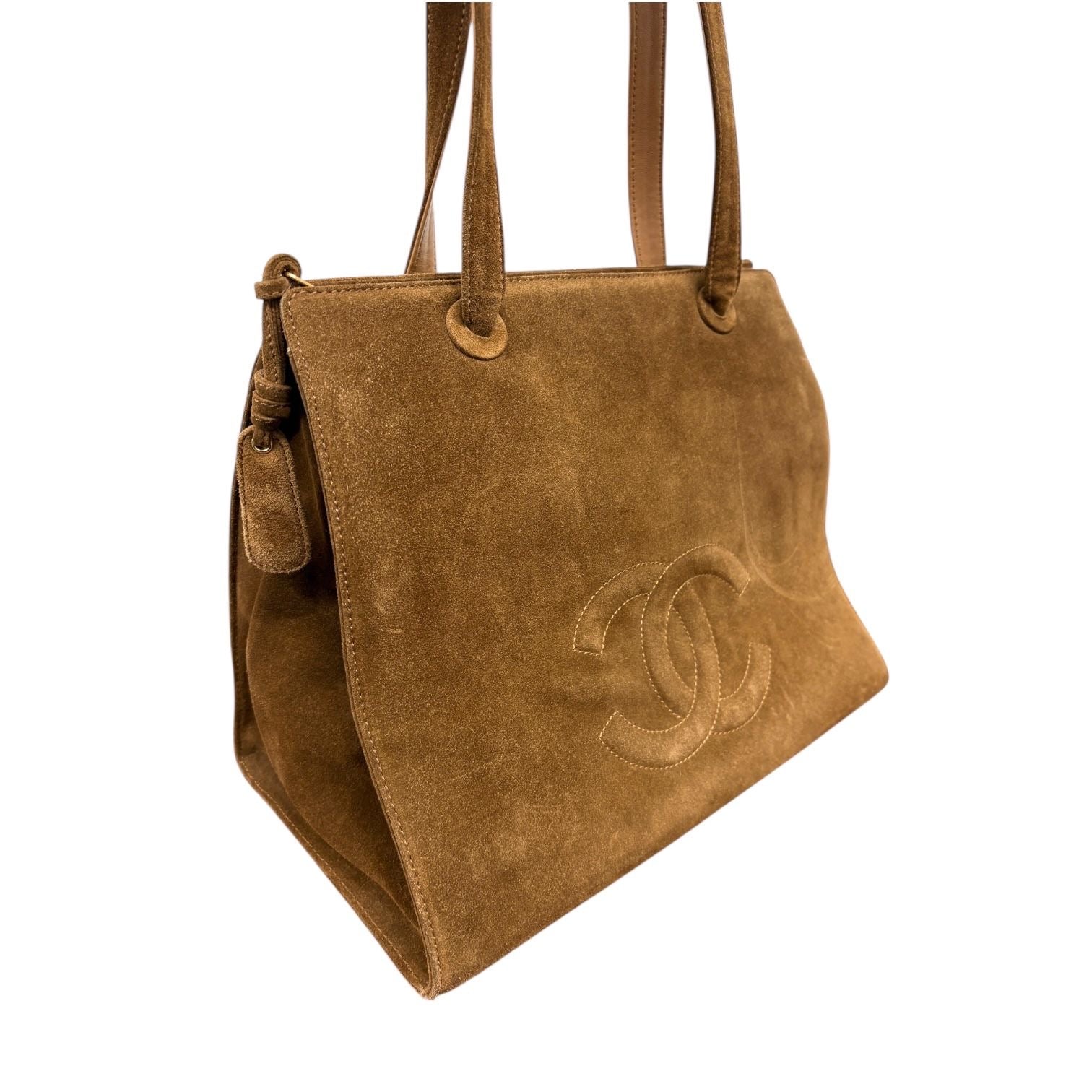 Chanel Tan Suede Logo Shoulder Bag