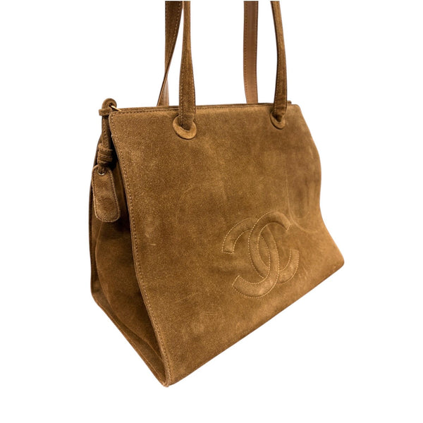 Chanel Tan Suede Logo Shoulder Bag