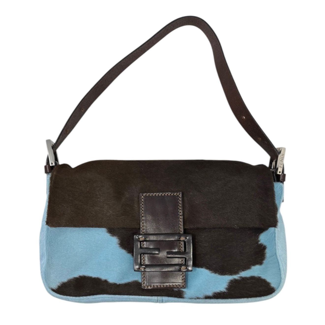 Fendi Blue Cow Print Baguette