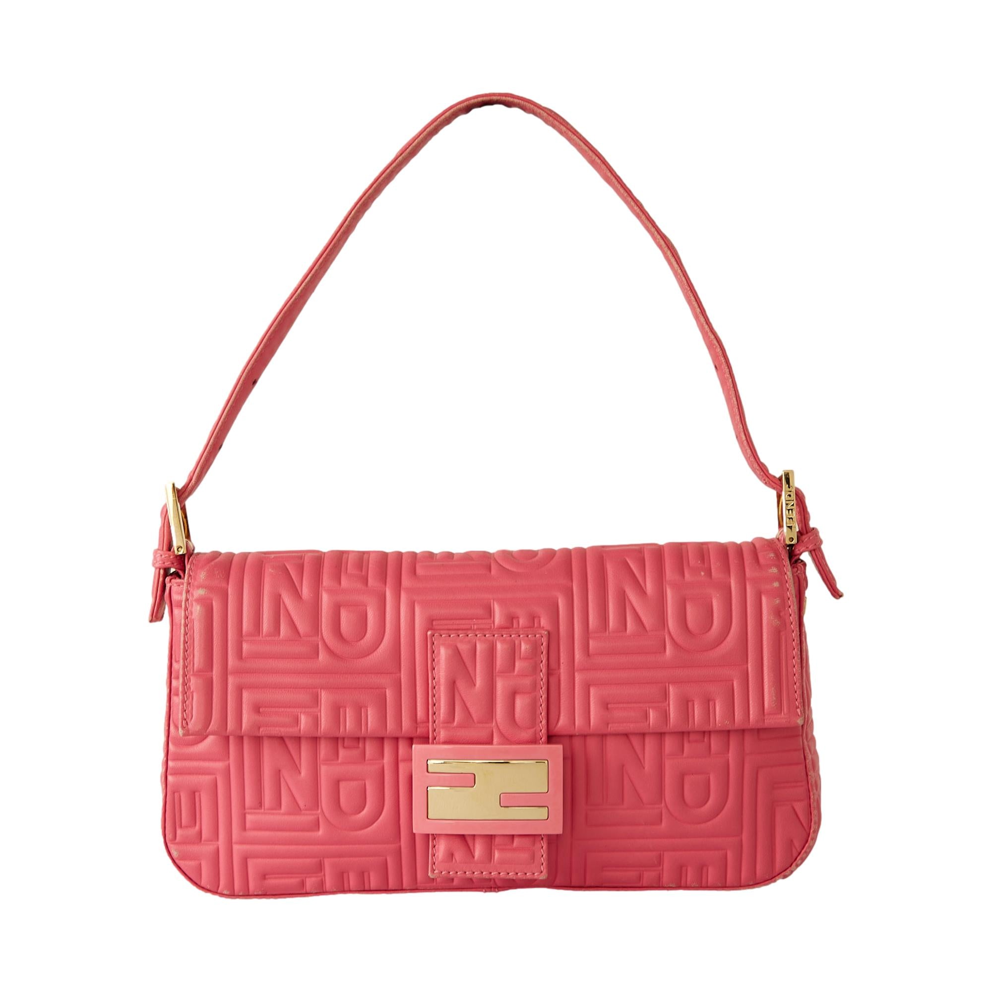 Fendi Pink Embossed Baguette Bag